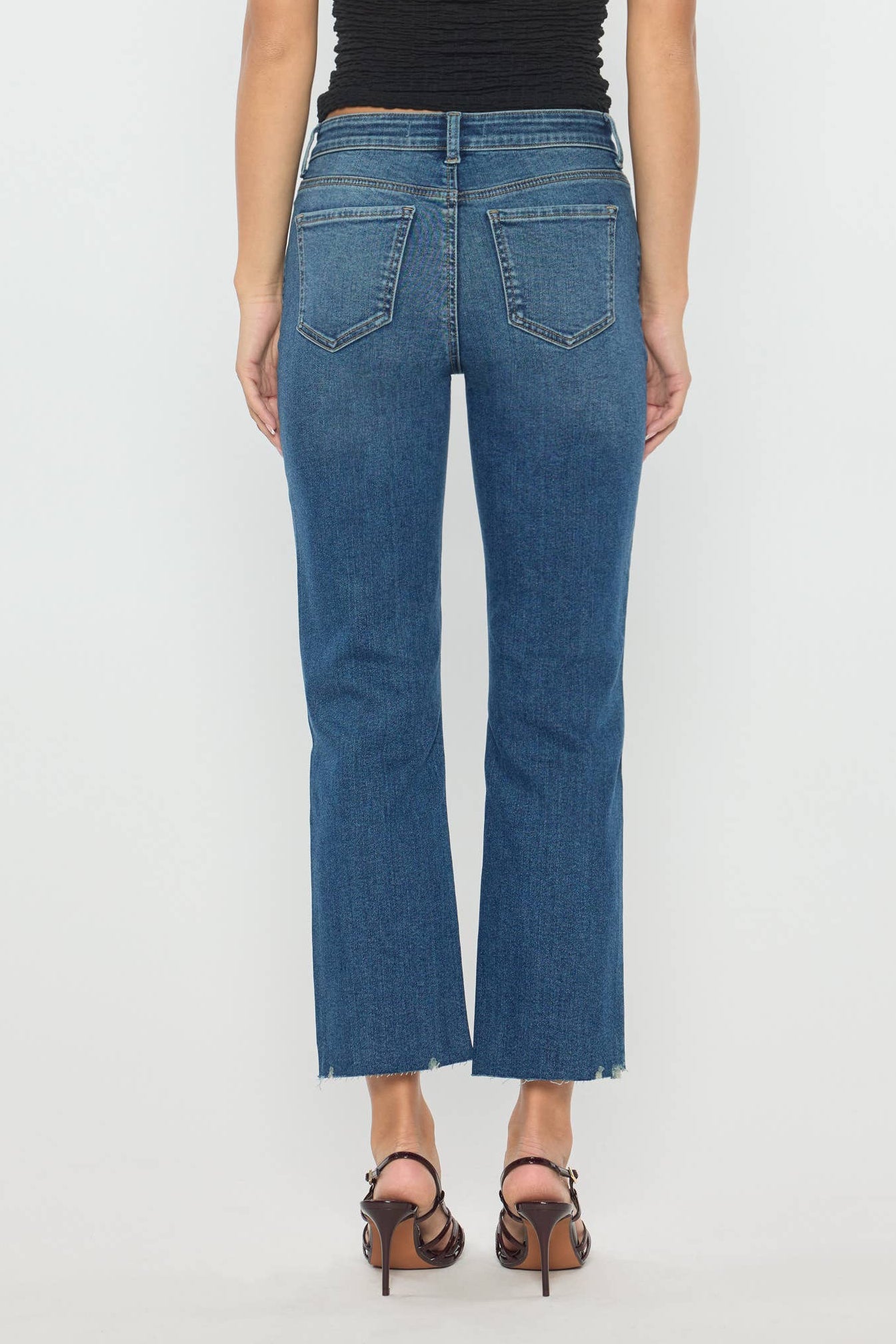 Medium Wash High Rise Straight with Chewed Hem