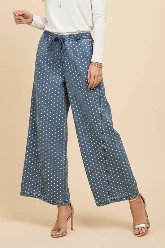 Denim Chambray Polka Dot Pants
