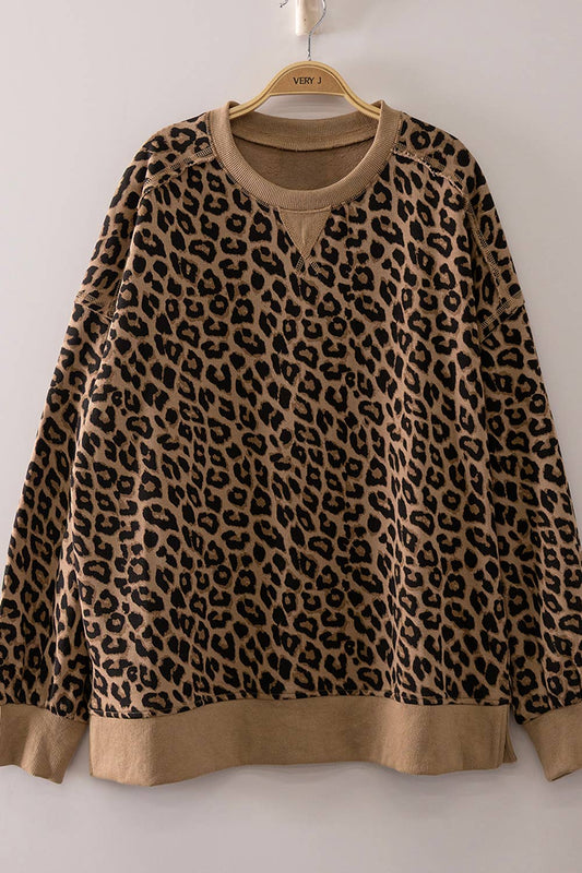Oversized Leopard Crew Neck Sweatshirt