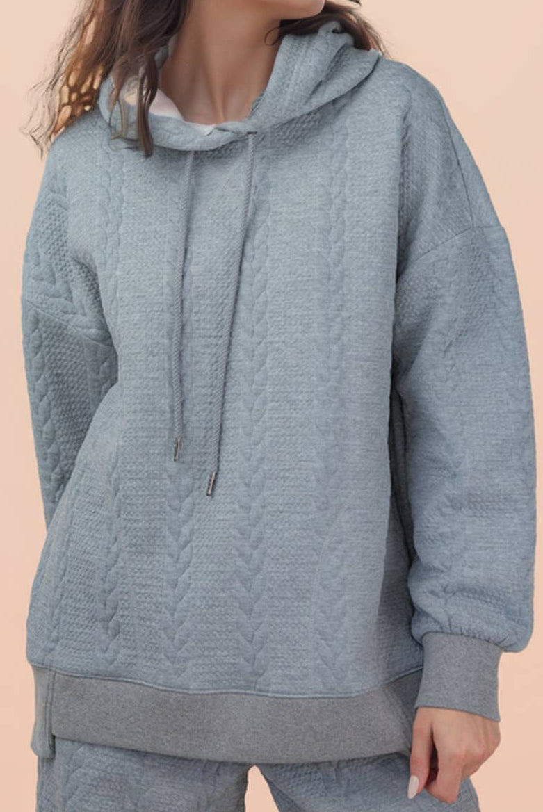 Oversized Cable Knit Textured Knit Hoodie Set