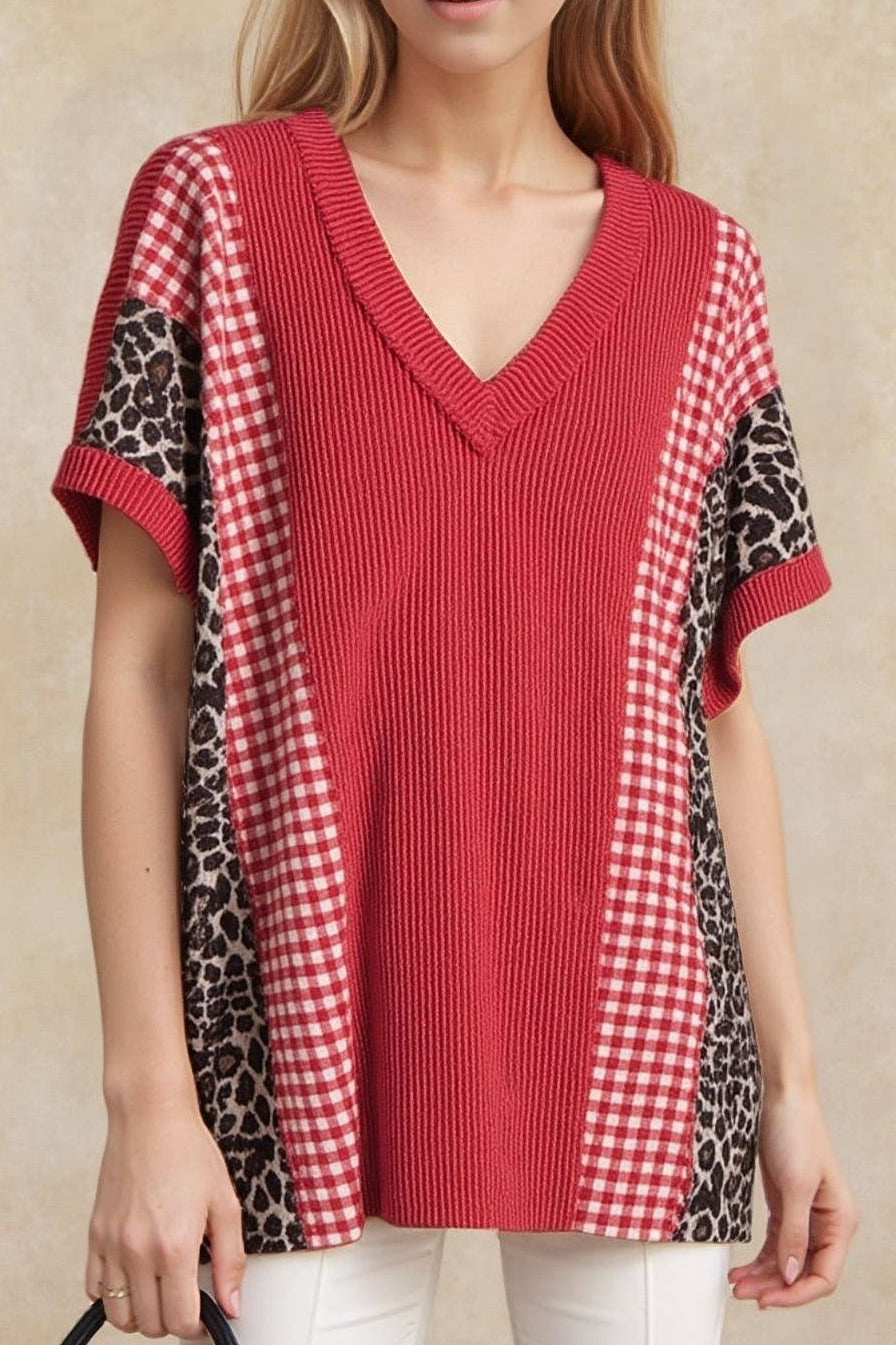 Leopard Red Gingham Insert Top