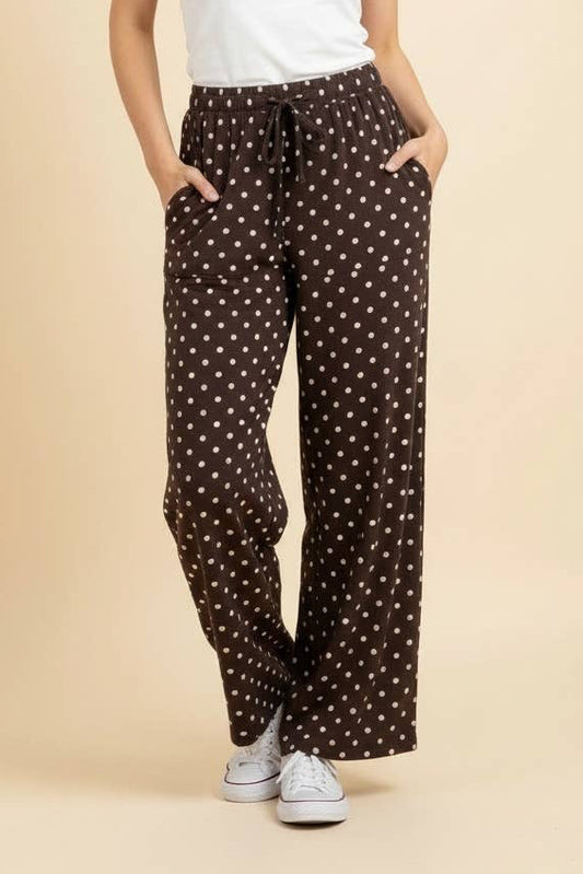 Polka Dot Wide Leg Drawstring Lounge Pants