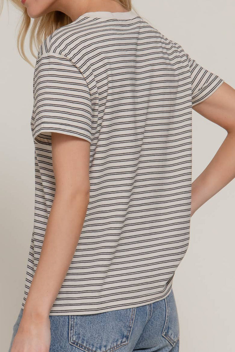 Short Sleeve Round Neck Y/D Stripe Tee
