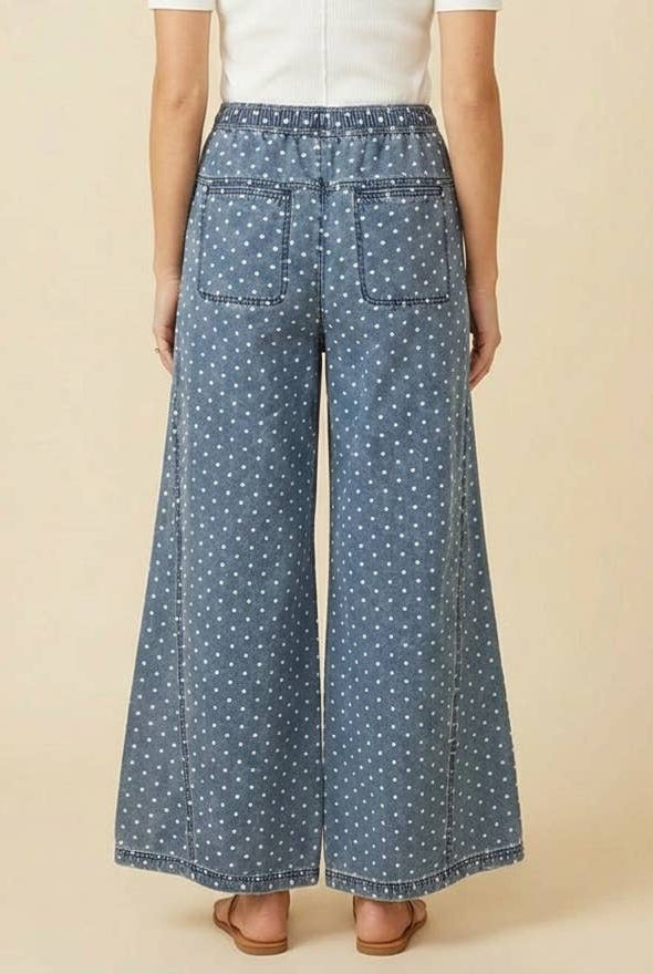Denim Chambray Polka Dot Pants