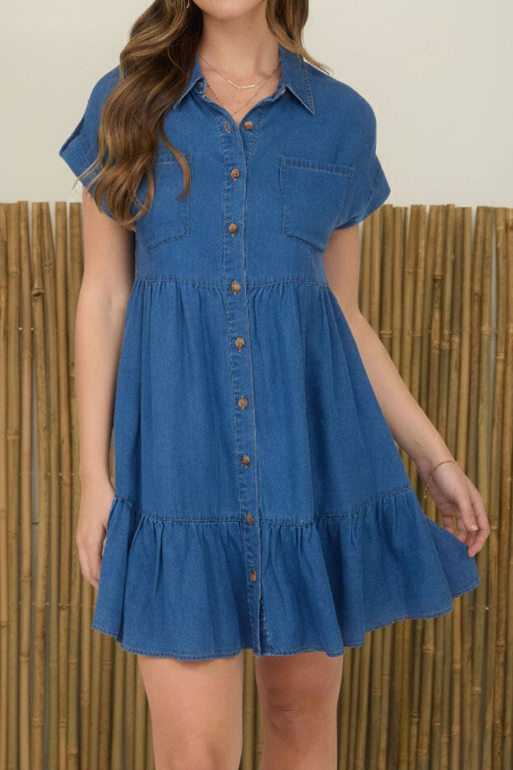 Dark Chambray Ruffle Shirt Dress