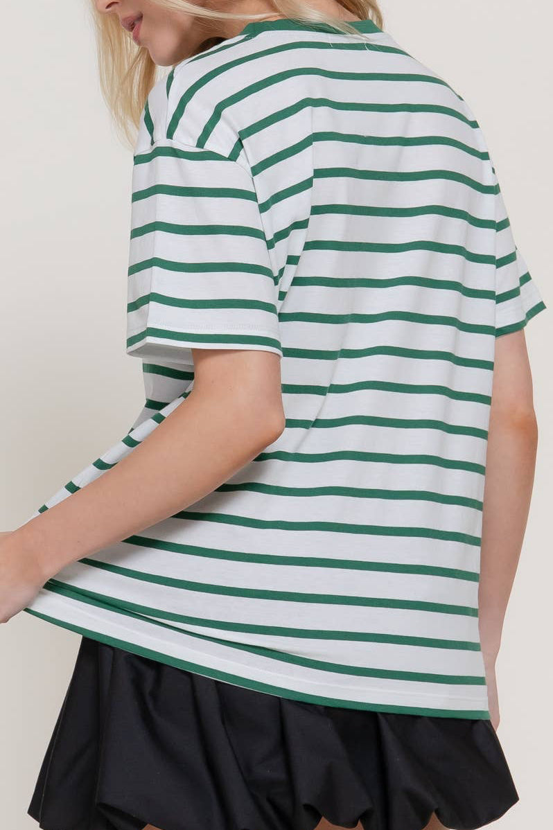 Short Sleeve Crew Neck Y/D Stripe Oversize T-Shirt