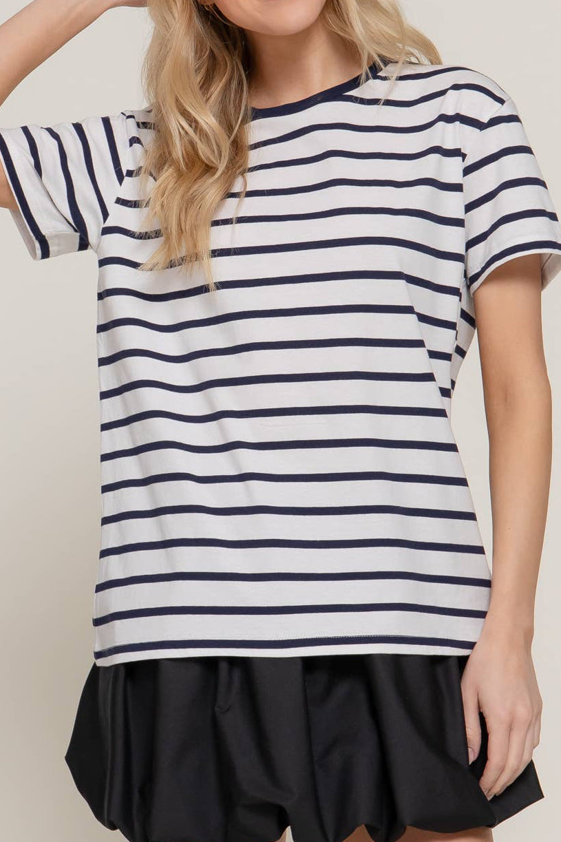 Short Sleeve Crew Neck Y/D Stripe Oversize T-Shirt