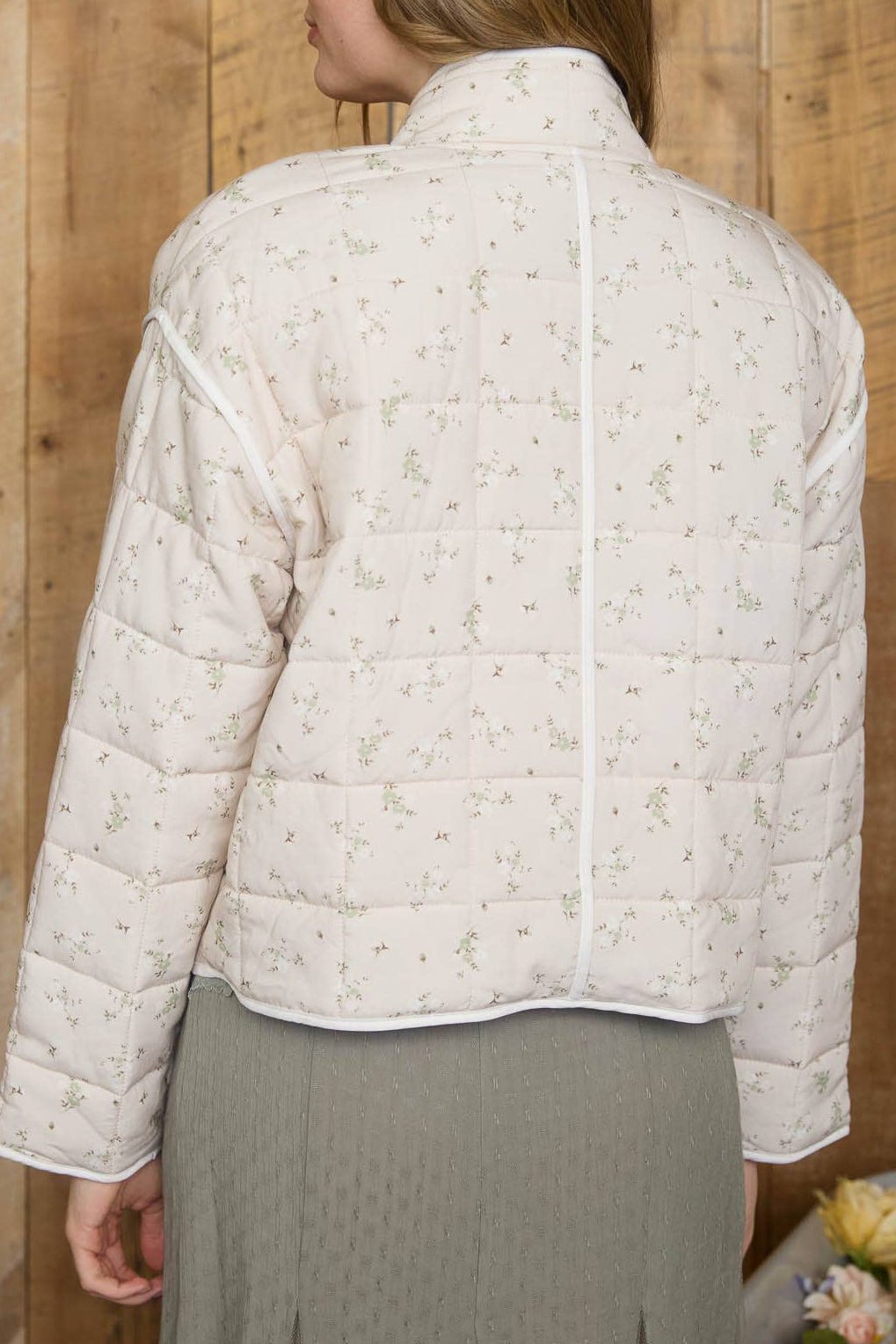 Beige Floral Quilted Jacket