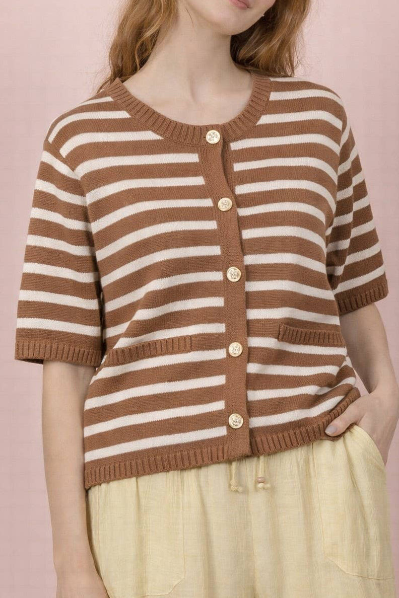 Stripe Button Down Knit Sweater Top